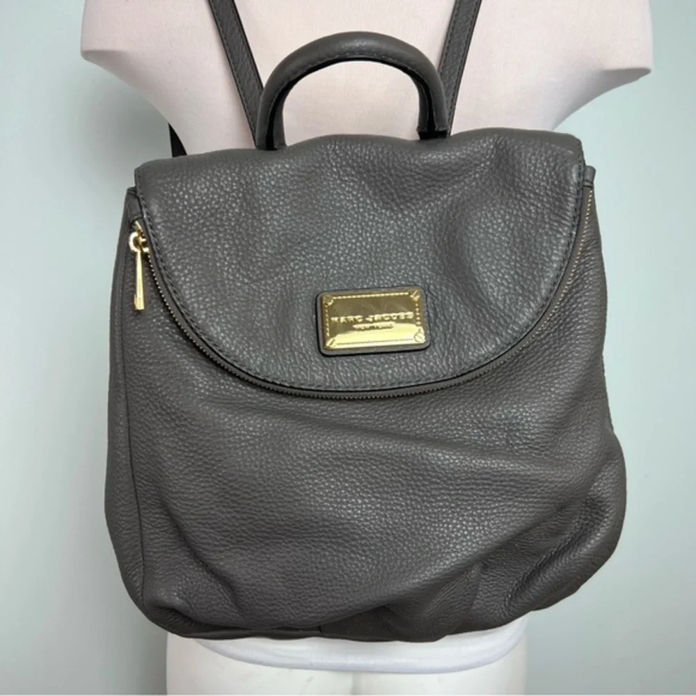 Marc Jacobs Pebbled Leather Backpack Charcoal Gray Gold Hardware